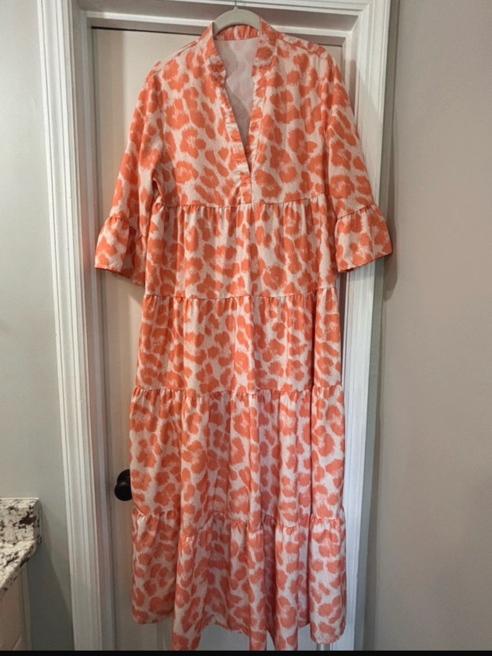 Emery Rose Orange Animal Print Maxi Dress, Large